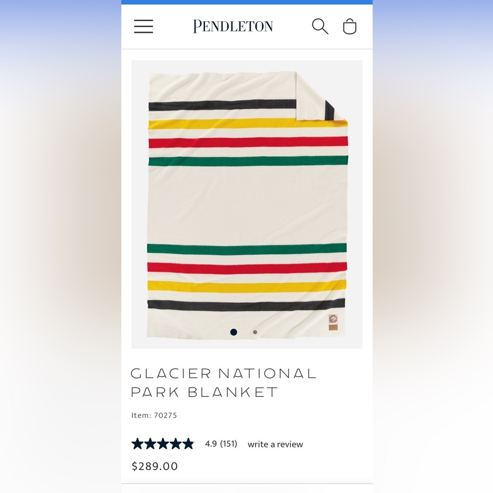 Pendleton Glacier National Park Blanket, Full Size, pure virgin wool. Brand new.